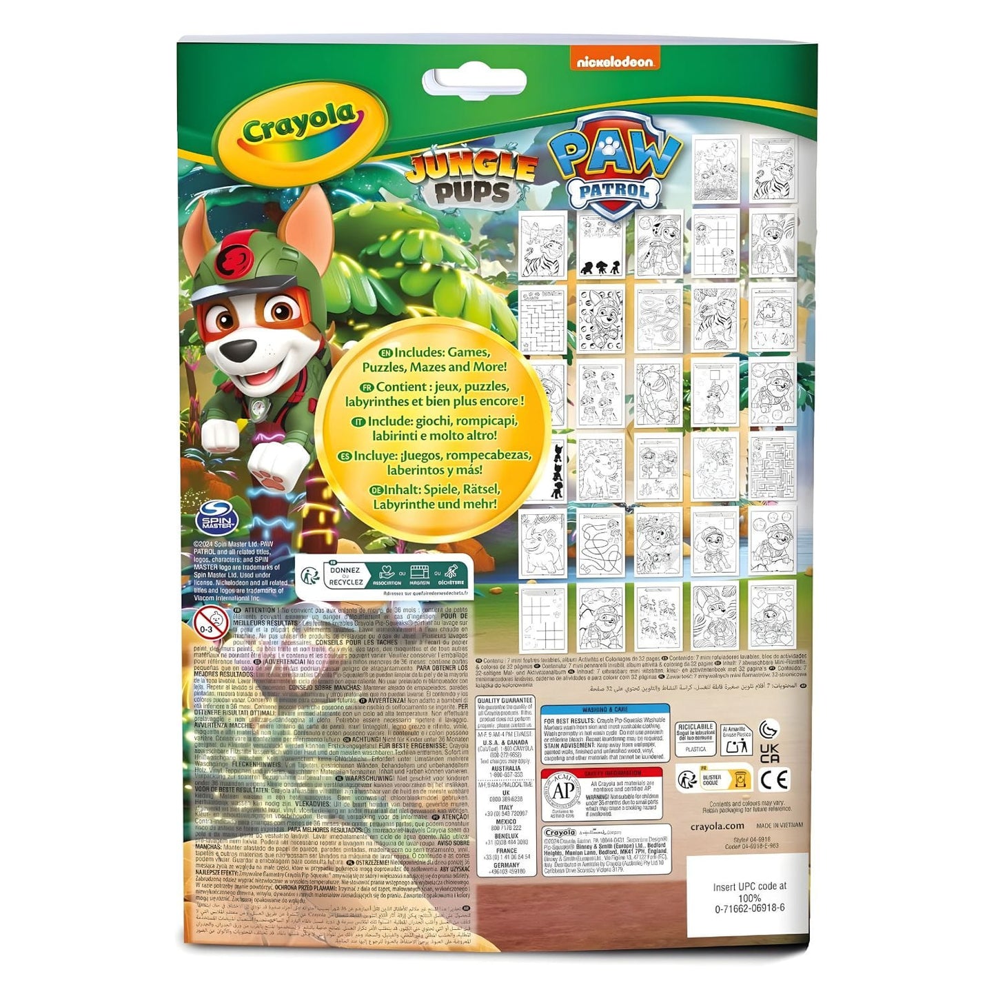 Bloco de atividades da Patrulha Pata Crayola com páginas para colorir e jogos criativos