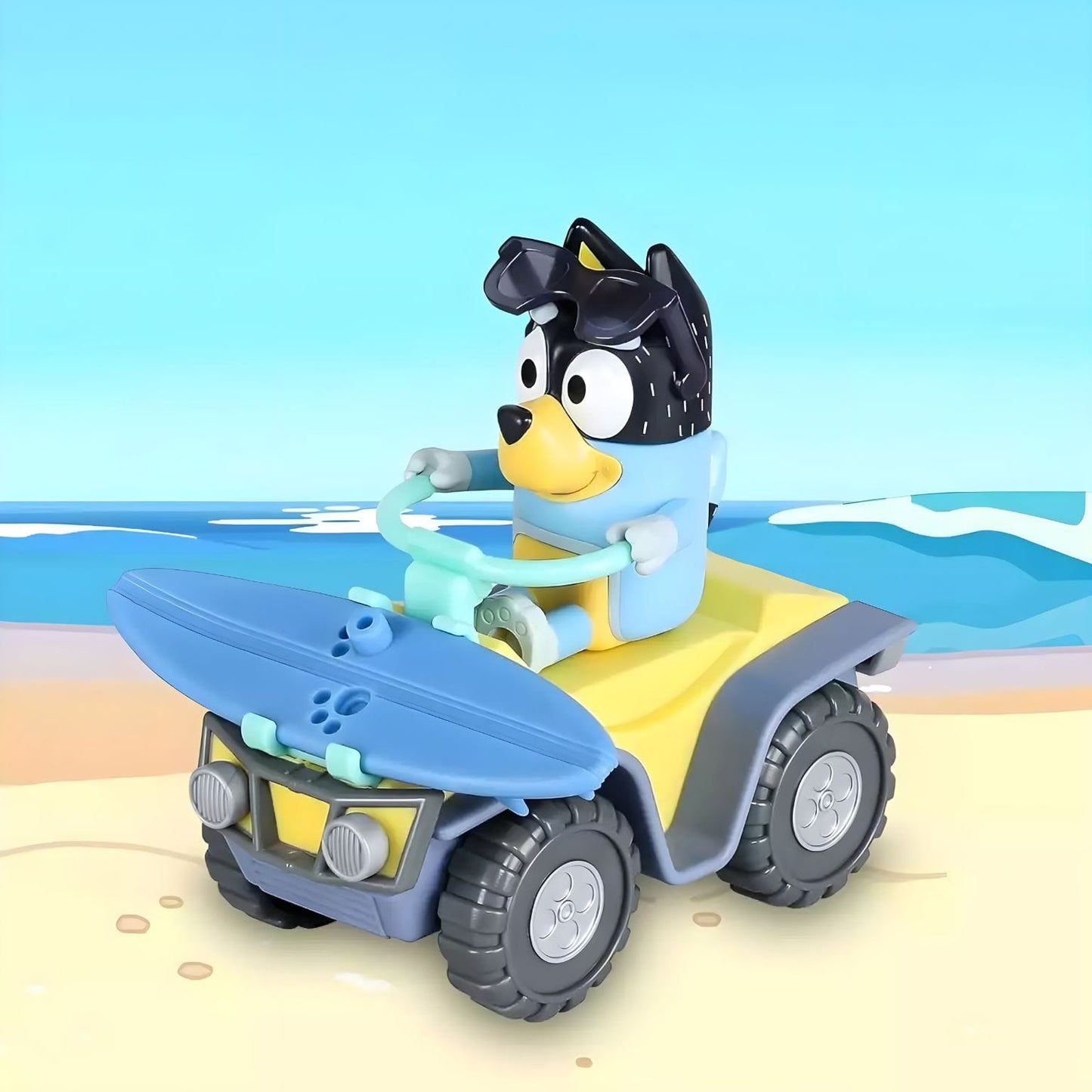 Detalhe do Bluey Quad de Praia com o Bandit inspirado em dias de praia