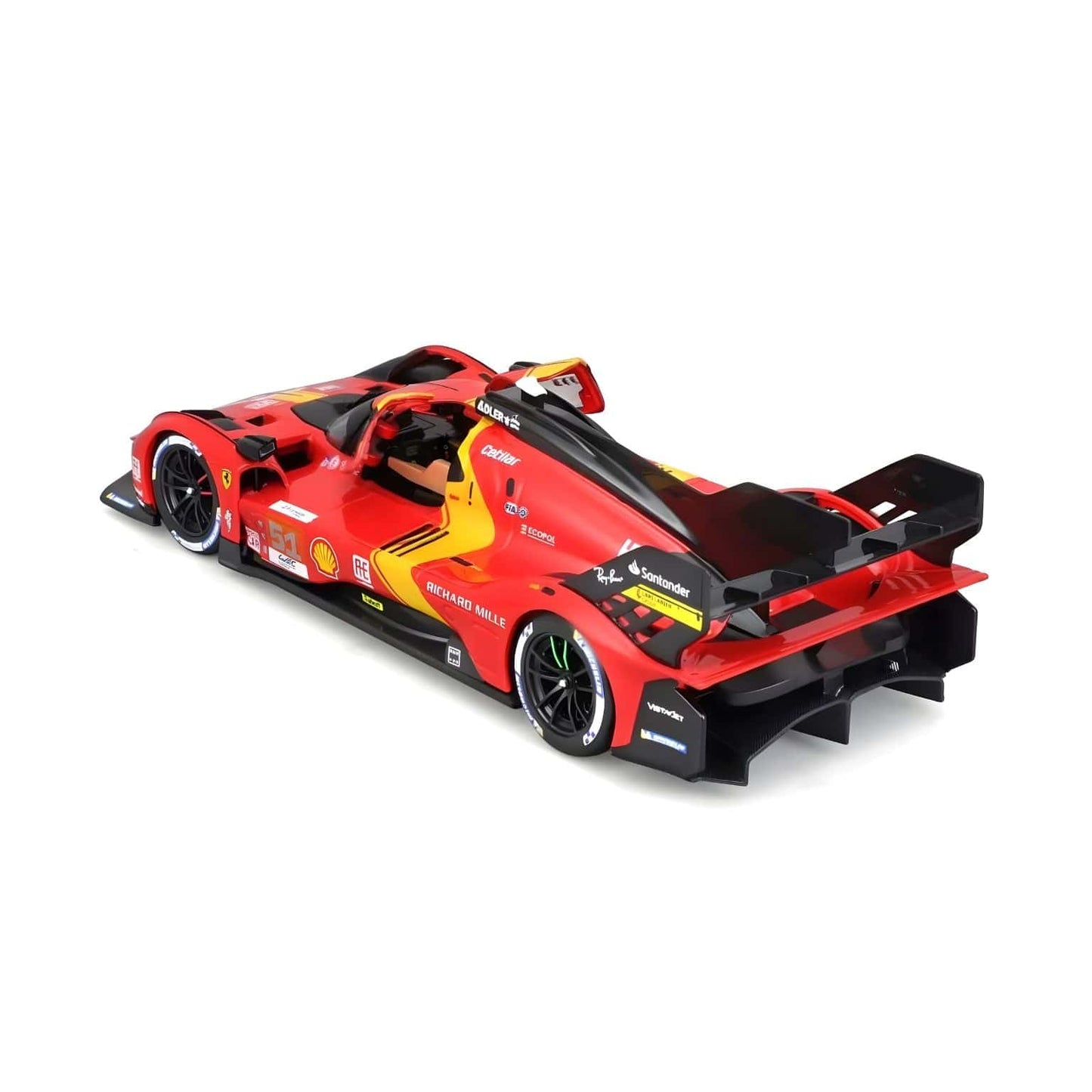 Ferrari 499P Winner 24H Le Mans 2023 Bburago em vermelho vista lateral e frontal