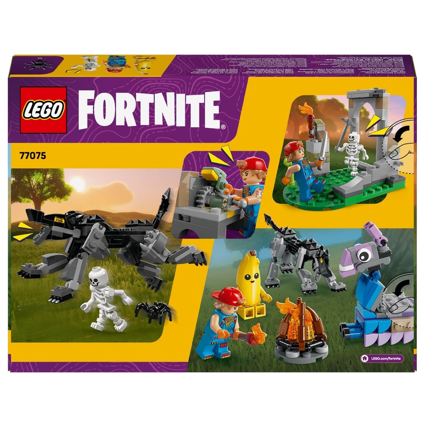 Lego Fortnite - Acampamento de Peely e Sparkplug com Peely, Sparkplug e cenário de acampamento para aventuras de construção