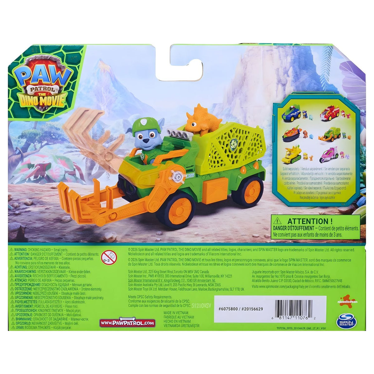Brinquedo Rocky Dino Rescue Recycler da Patrulha Pata com dinossauro