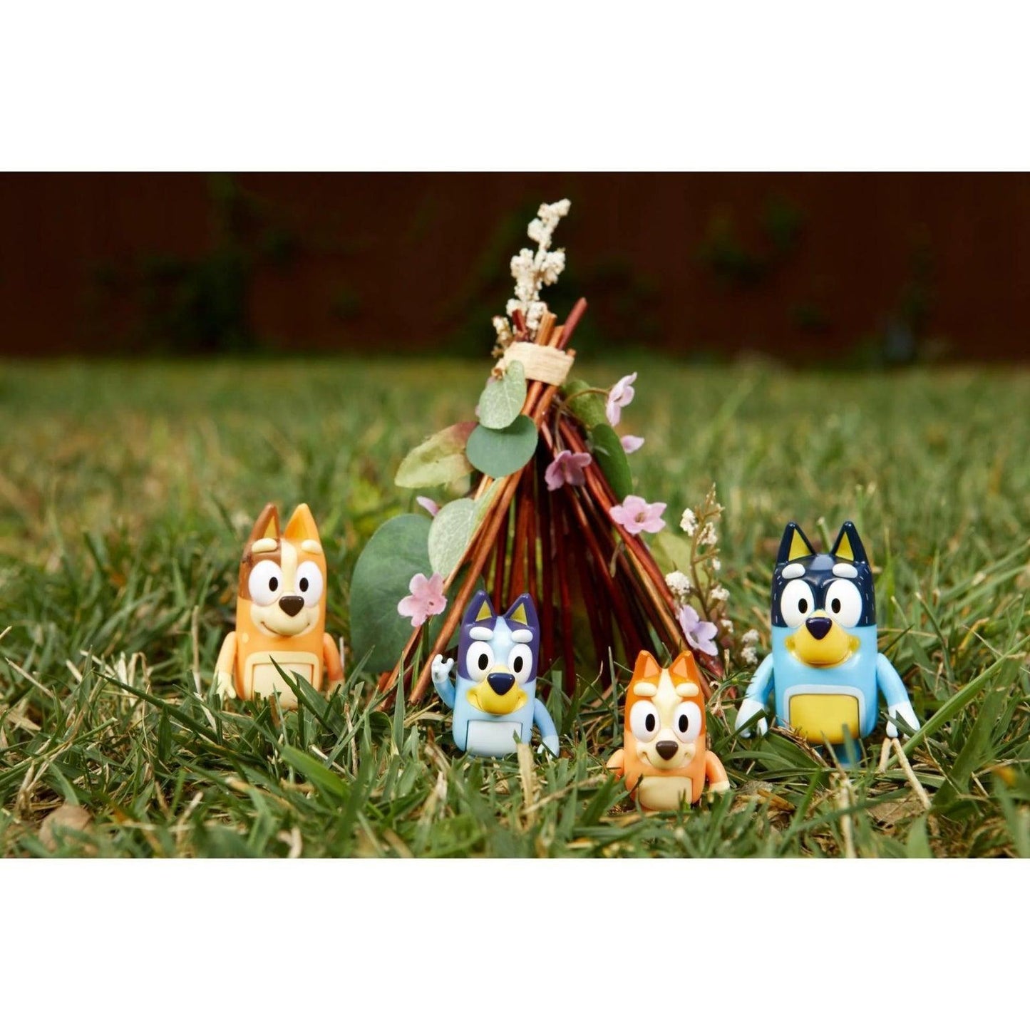 Detalhe do Bluey e Família pronto para brincadeiras em família