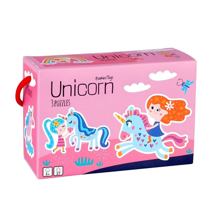3 Barbo Toys Magical Unicorn Puzzles with girl, unicorns, rainbow and colorful flowers