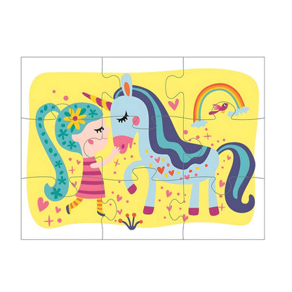 3 Barbo Toys Magical Unicorn Puzzles with girl, unicorns, rainbow and colorful flowers
