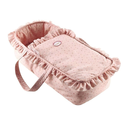 Olivia Bassinet for Dolls pink with ruffles and delicate pattern, for carrying and cuddling the doll