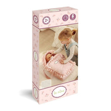 Alcofa Olívia para Bonecas rosa com folhos e padrão delicado, para transportar e aconchegar a boneca