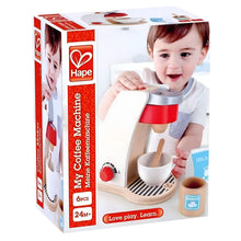 A minha Máquina de café da Hape com chávena, leite e açúcar para brincar ao faz de conta