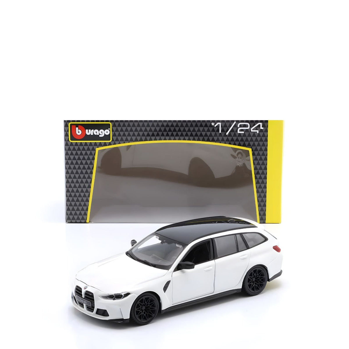 BMW M3 Touring 2023 Bburago branco em miniatura