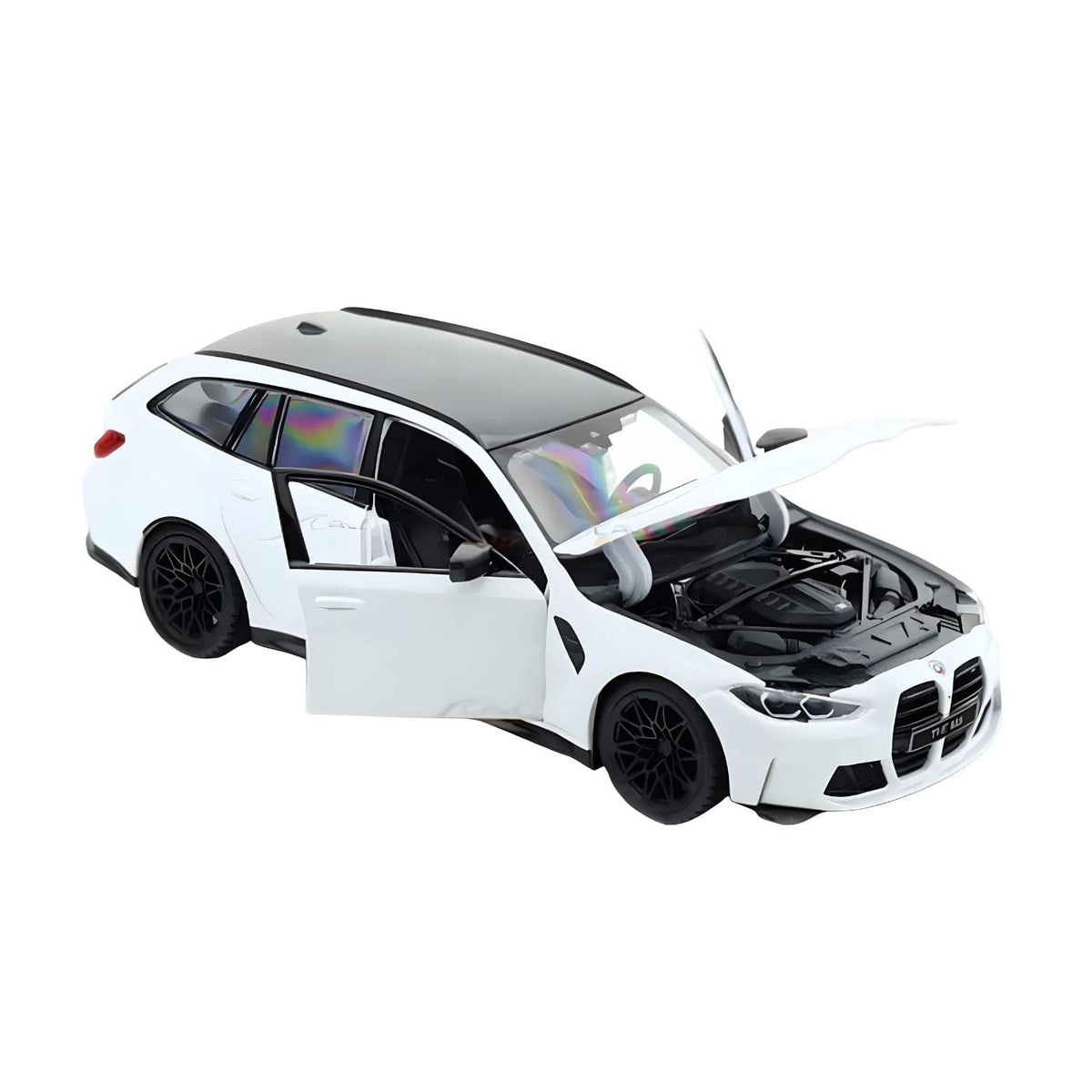 BMW M3 Touring Bburago branco visto em detalhe