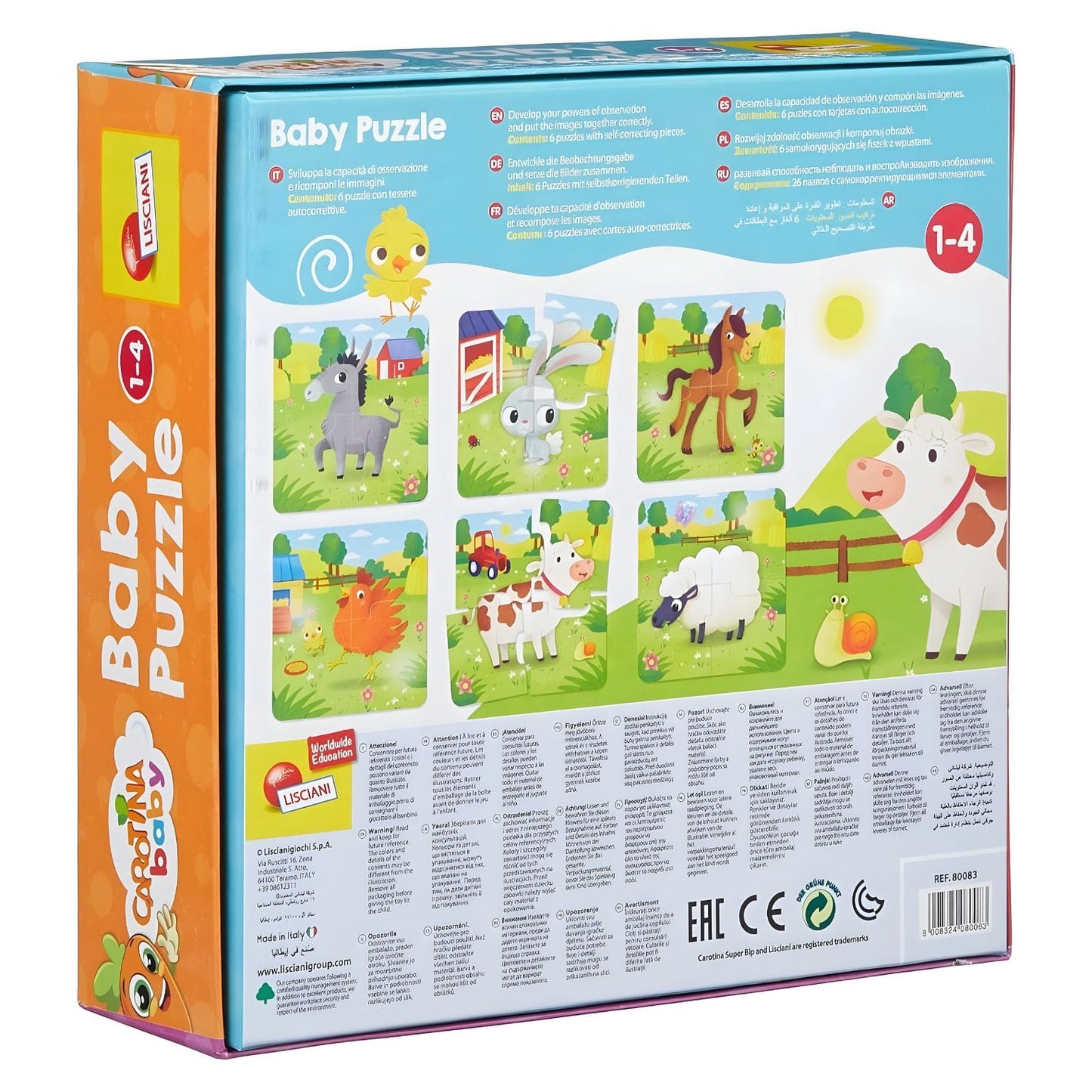 Baby Puzzle A Quinta da Lisciani com animais da quinta coloridos e peças de encaixe para bebé