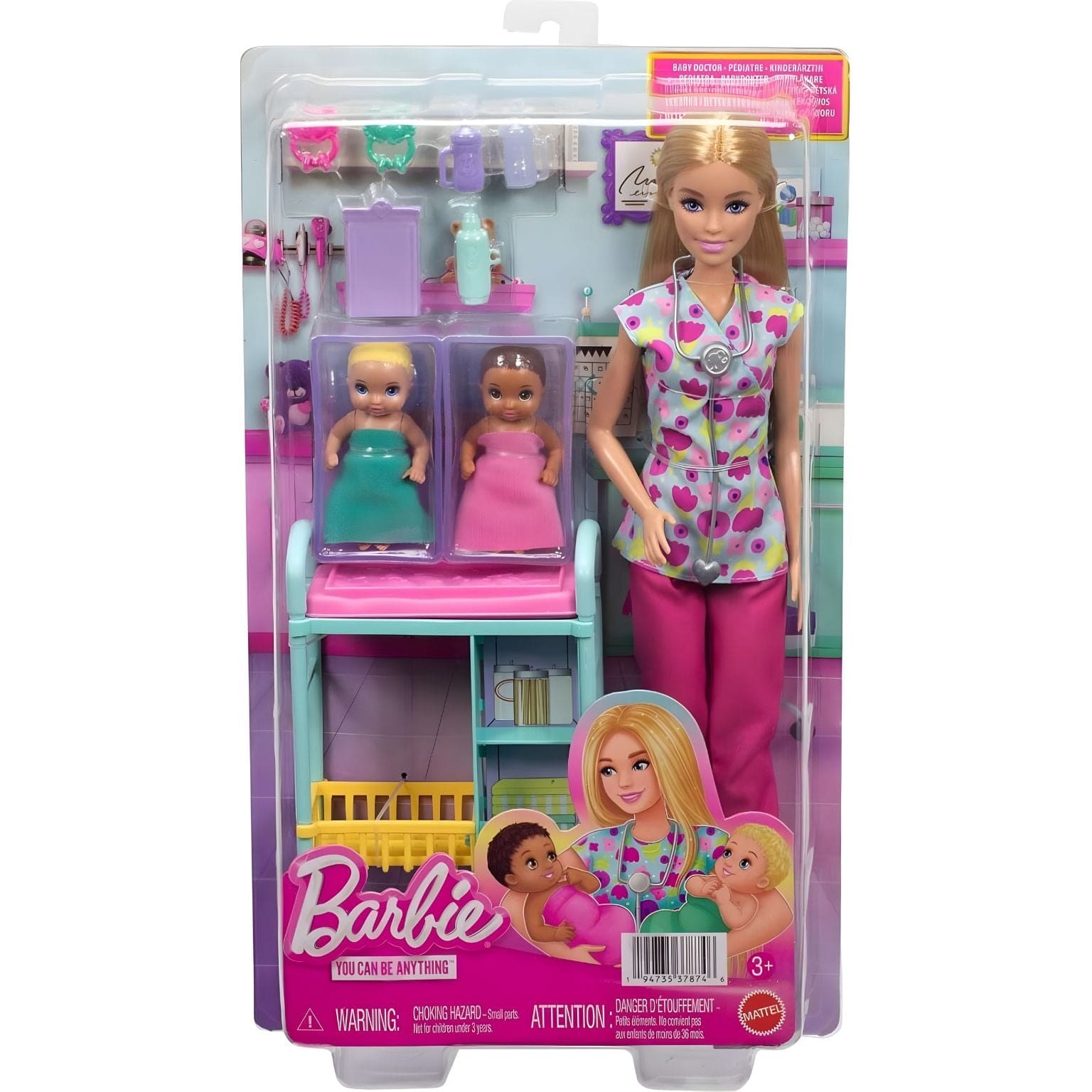 Barbie Quero ser Pediatra Mattel com dois bebés e estação de cuidados