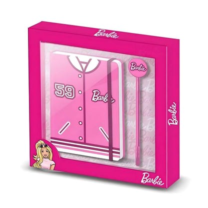 Barbie Varsity pink diary with fashion pen in Barbie box