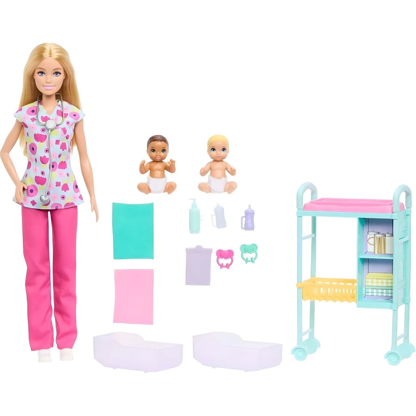 Barbie Quero ser Pediatra Mattel com dois bebés e estação de cuidados