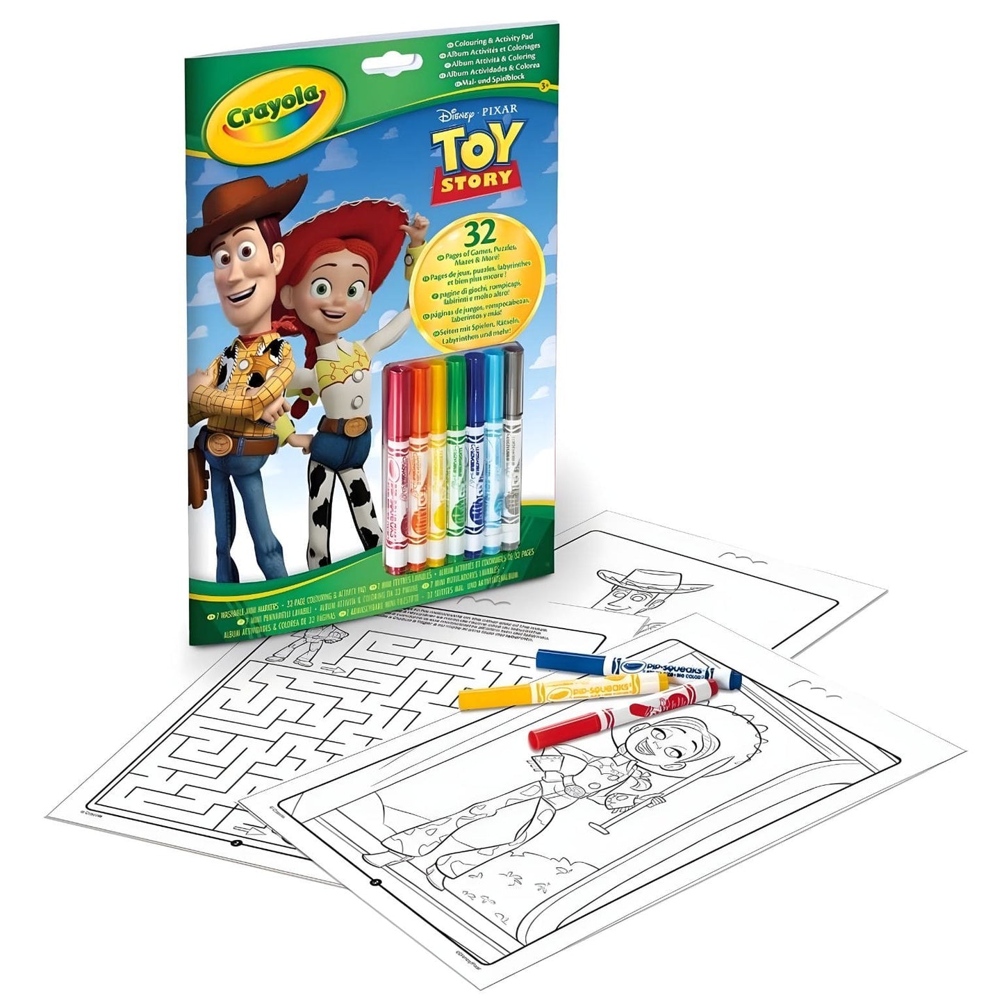 Bloco de atividades do Toy Story Crayola com Woody, Jessie e marcadores laváveis