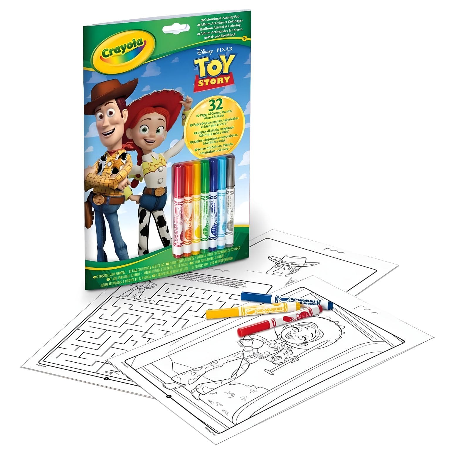 Bloco de atividades do Toy Story Crayola com Woody, Jessie e marcadores laváveis