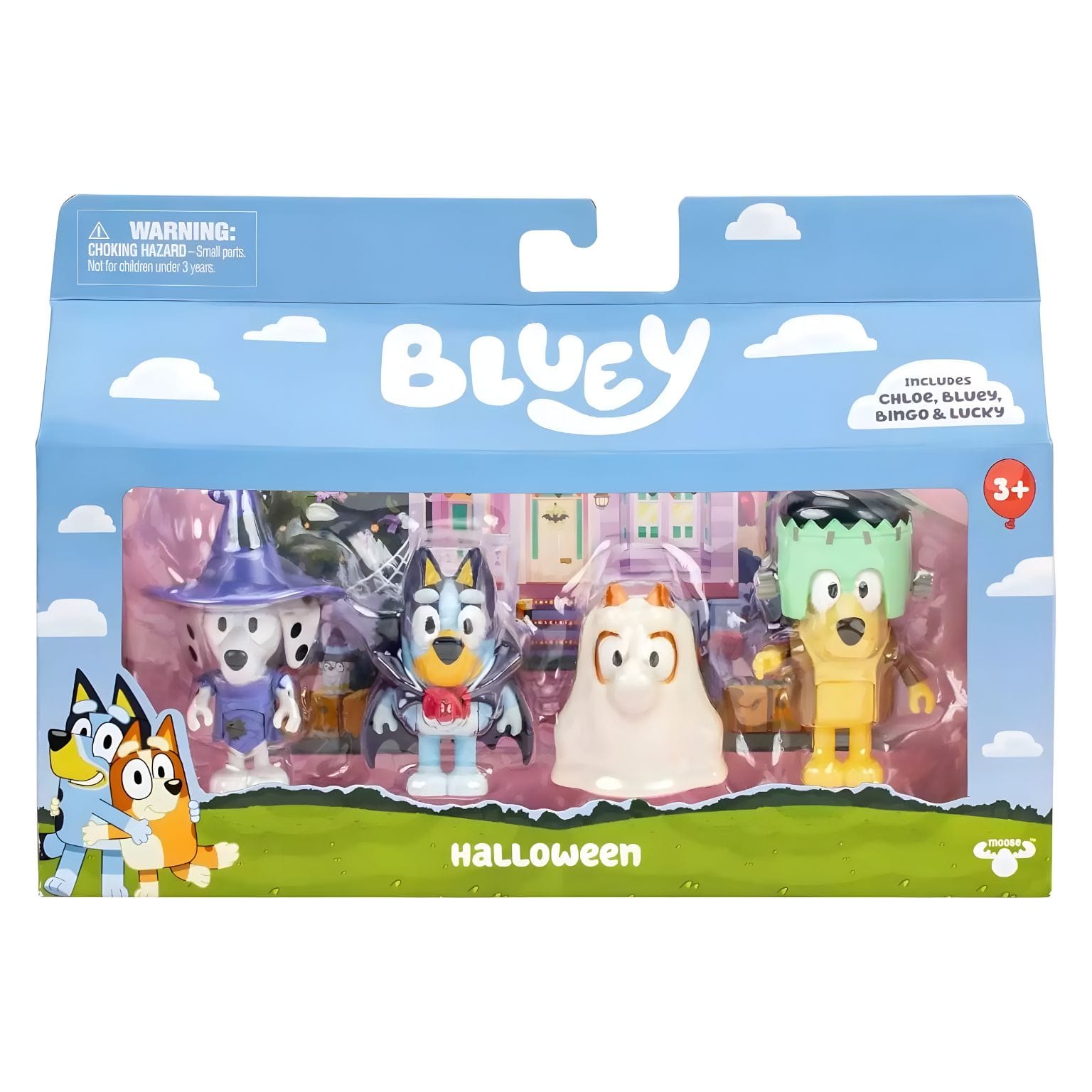 Bluey Dia de Halloween na embalagem com Bluey, Bingo, Chloe e Lucky