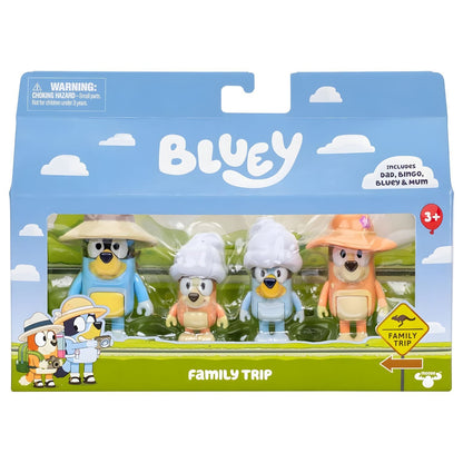 Bluey Family Trip in packaging with the Heeler family on holiday mode