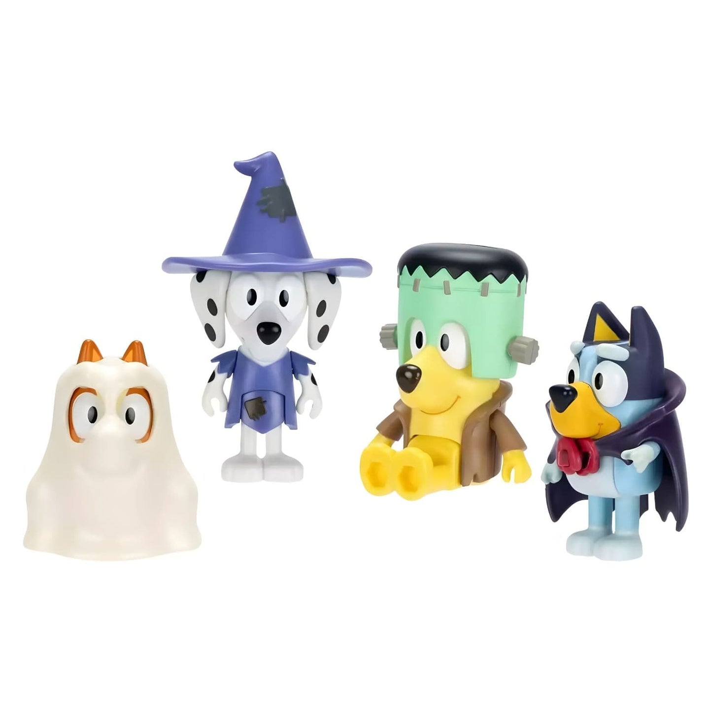 Embalagem lateral do Bluey Dia de Halloween com as quatro figuras