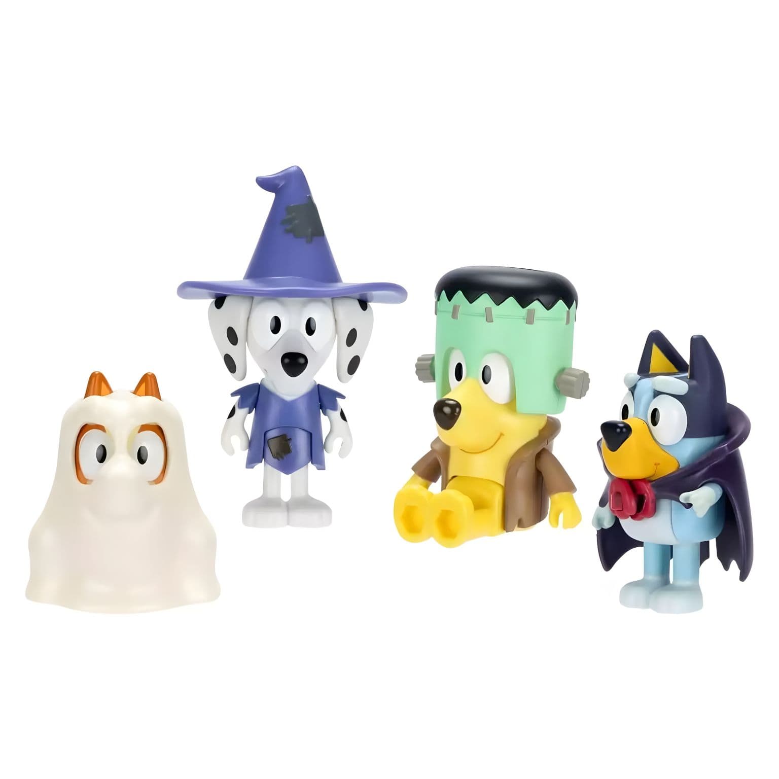 Embalagem lateral do Bluey Dia de Halloween com as quatro figuras