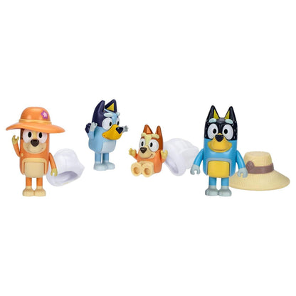 Side packaging of Bluey Family Trip with four Bluey figures