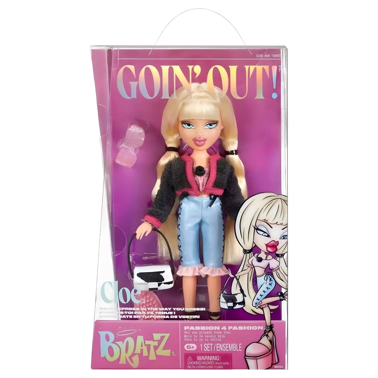 Boneca Bratz Goin Out Cloe com visual rosa e preto e acessórios