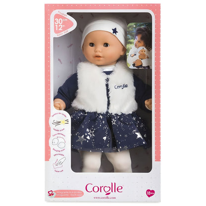 Corolle Marguerite Starlit Night doll with starry blue dress, white vest and white hat
