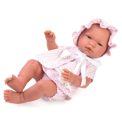 Maria doll with pink pique with hat and pink polka dot cape