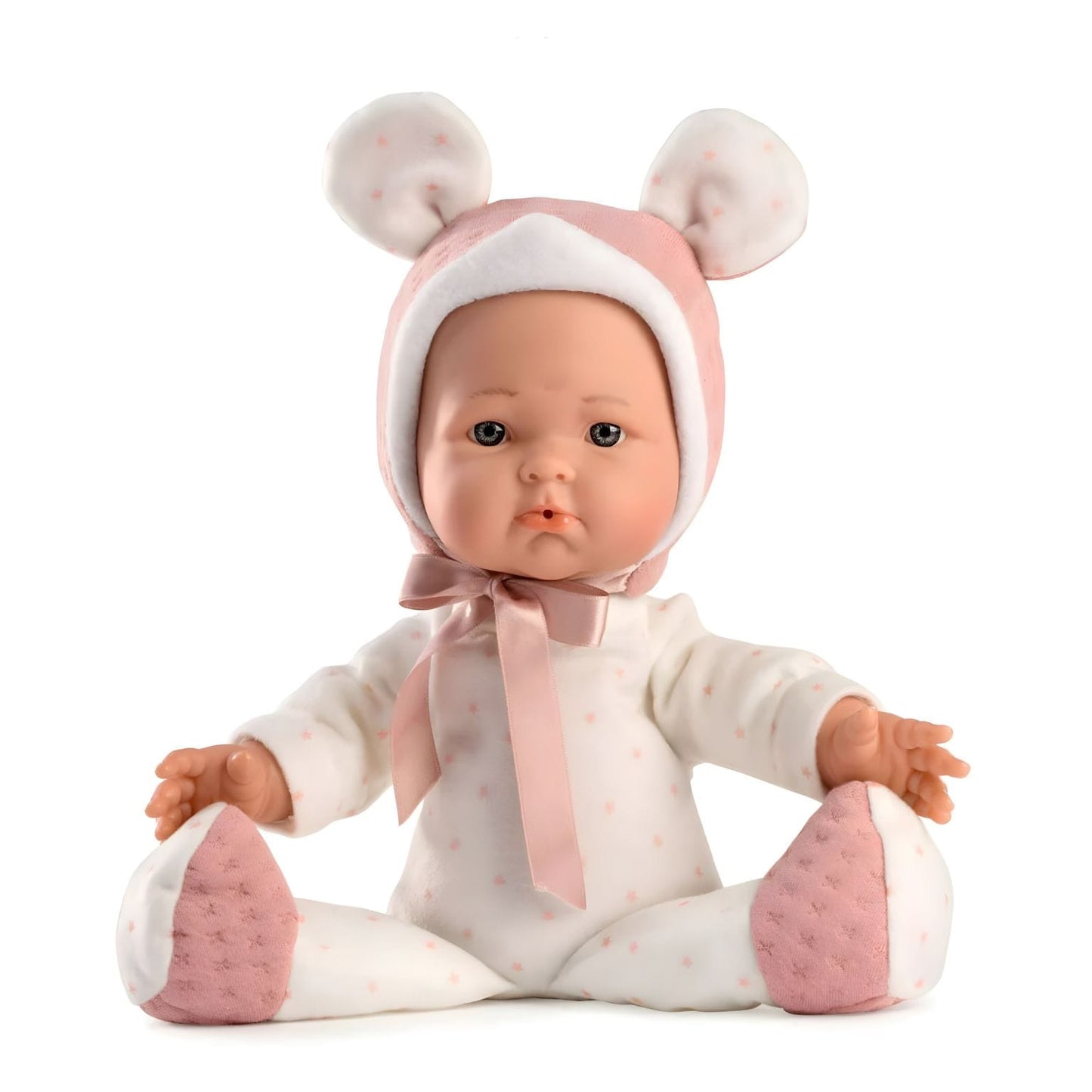 Boneca Mimi Rosa 36 cm com touca rosa e expressão meiga