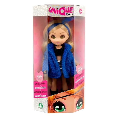 Unique Eyes Amy doll with blue coat and long hair