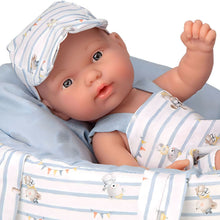 Boneca Elegance 26 cm com alcofa azul em fotografia do brinquedo