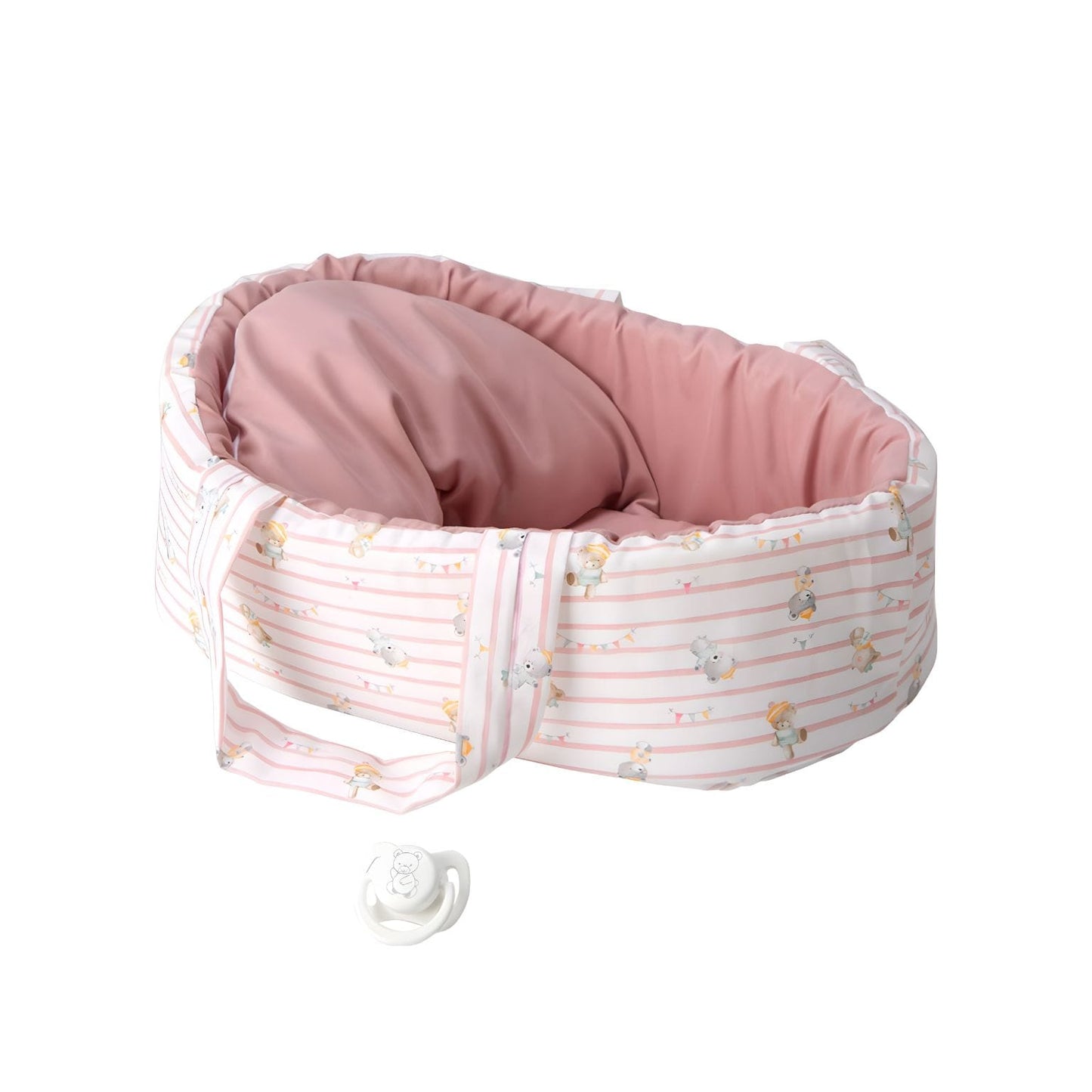 Boneca Elegance 26 cm com alcofa rosa em apresentação comercial