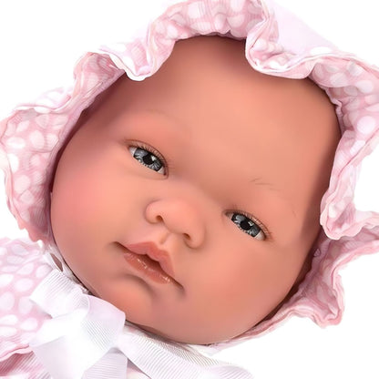 Maria doll with pink pique with hat and pink polka dot cape