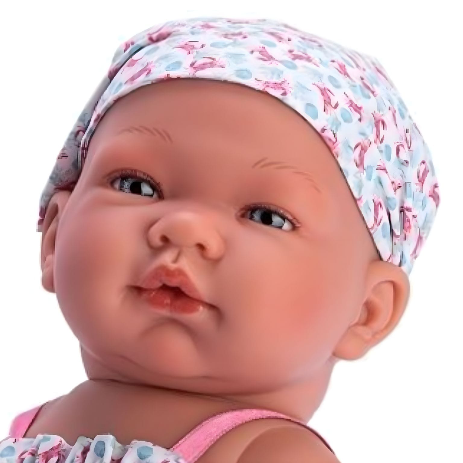 Boneca Maria com roupa de Praia ASI com vestido estampado e lenço em tons rosa