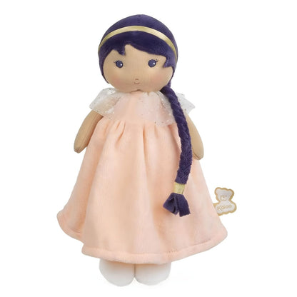 Kaloo Iris Cloth Doll with soft pink dress, braided purple hair and sweet expression