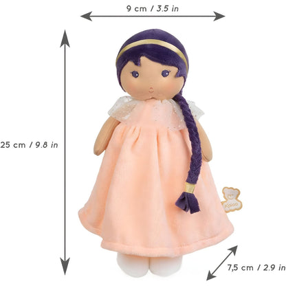 Kaloo Iris Cloth Doll with soft pink dress, braided purple hair and sweet expression