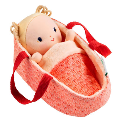 Ágata cloth doll with carrycot for caring and affection play