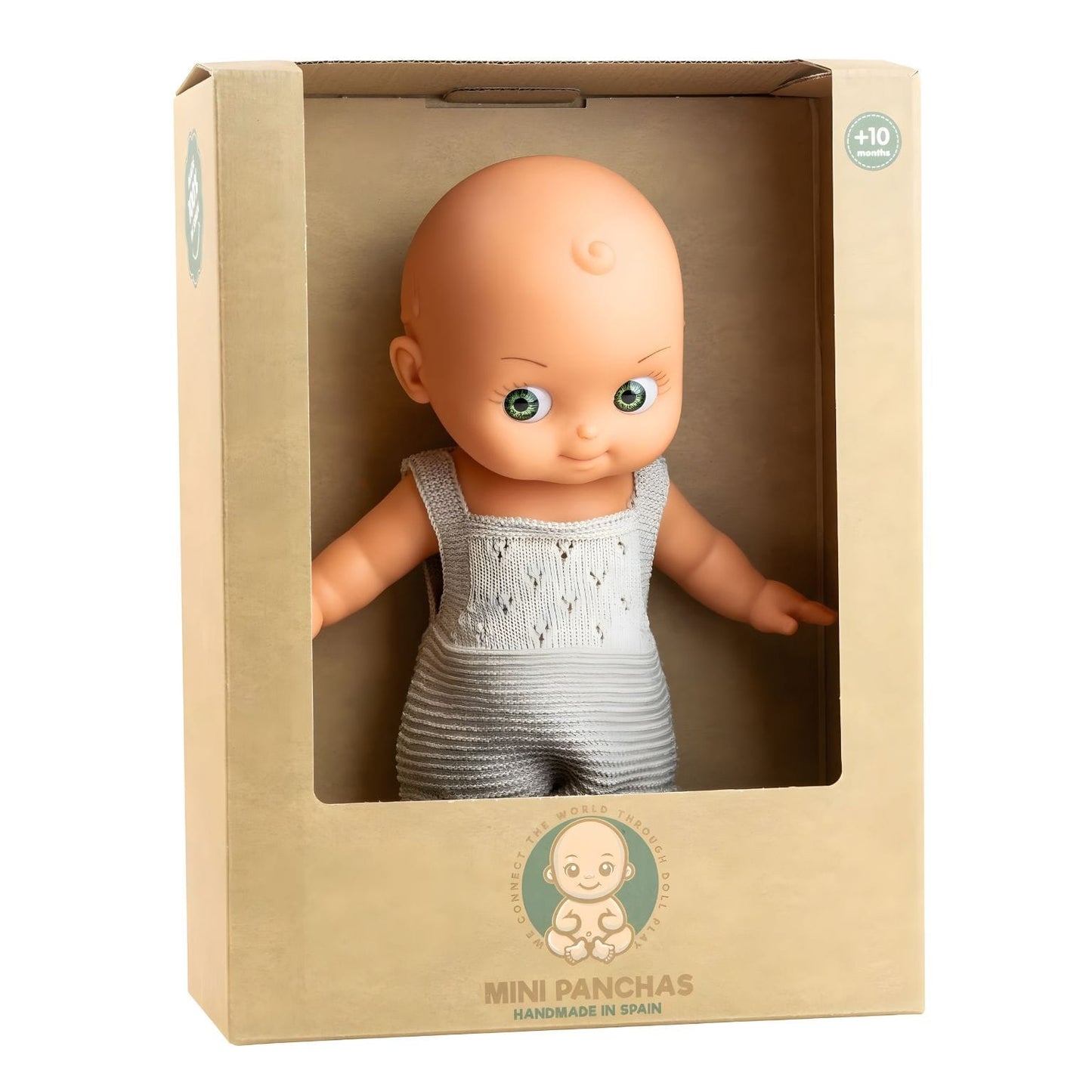 Boneco Mini Panchas com pijama creme para brincadeiras de cuidado