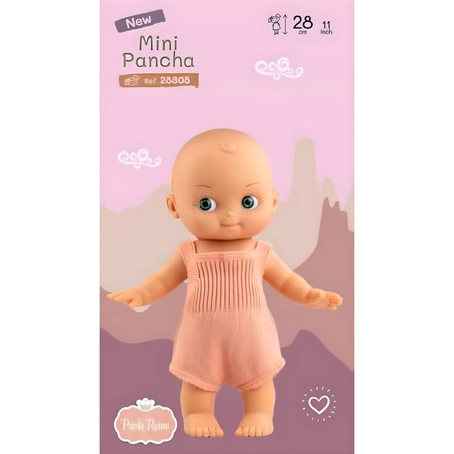 Boneco Mini Panchas com pijama salmão para faz de conta e ternura