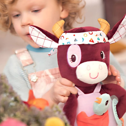 Lilliputiens Rosalie Cow Activity Doll with mirror, ring and bird in pocket