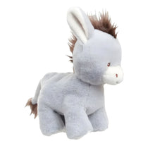 Burrinho de peluche bebé Christopher cinzento com crina castanha e expressão meiga