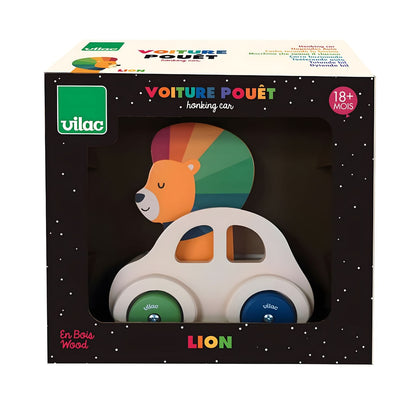 Wooden Lion Car for push-along play and imagination