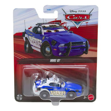 Cars Disney Mike 07 carro de polícia azul e branco em embalagem