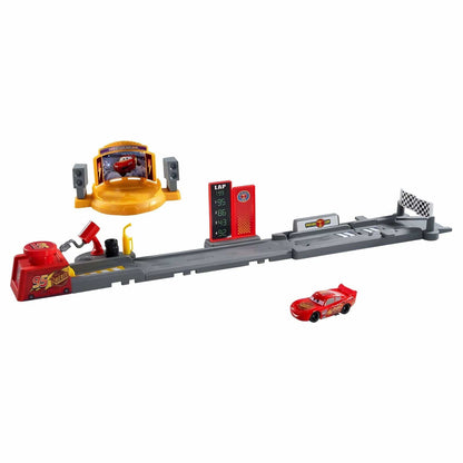 Cars - Piston Cup racing track with launcher featuring Lightning McQueen, finish line, and Piston Cup stadium setting