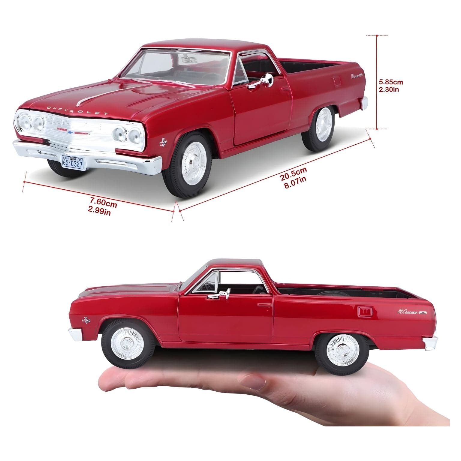Chevrolet El Camino vermelho 1965 1/24 Maisto miniatura clássica com porta funcional
