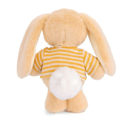 Yellow plush rabbit with white and yellow striped t-shirt