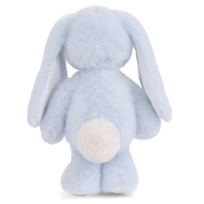 Celestial blue plush rabbit with long ears, cream snout and white paws