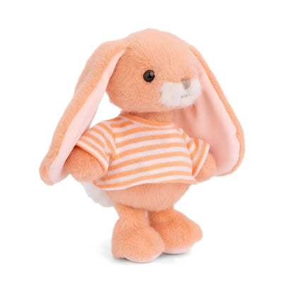 Orange plush rabbit with white and orange striped t-shirt