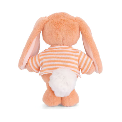 Orange plush rabbit with white and orange striped t-shirt