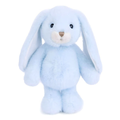 Celestial blue plush rabbit with long ears, cream snout and white paws
