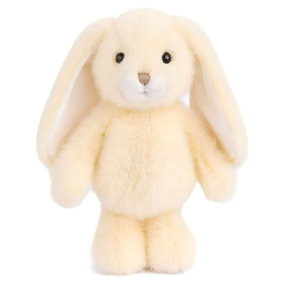 Vanilla-colored plush rabbit with long ears, cream snout and white paws